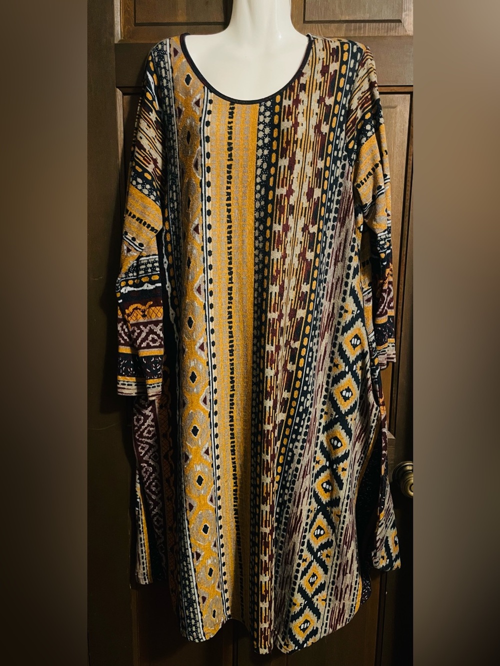 Zanzea Mustard Multi Boho Long Sleeve Maxi Dress
